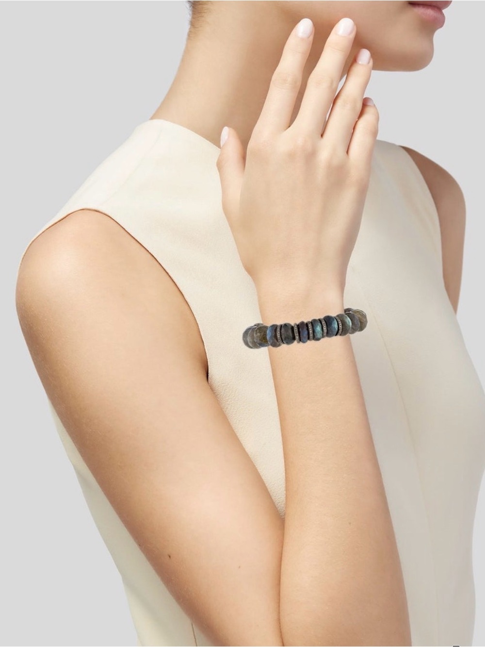 Sheryl Lowe Beaded Labradorite Bracelet with Diamond Rondelles